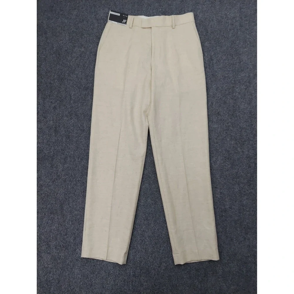 J Ferrar Linen Blend Pants Men 30x32 Beige Textured Trouser Dress Flat Front New